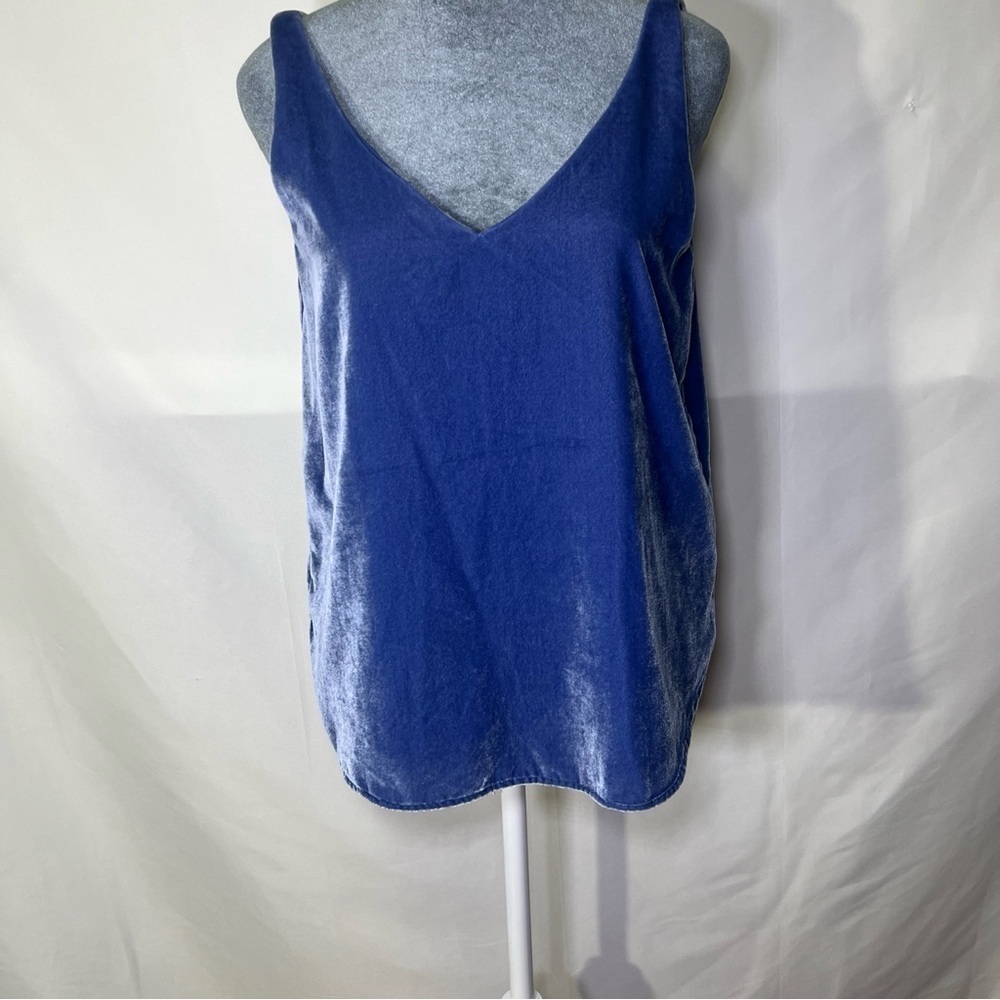 LOFT Velvet Tank Top Women’s Sz XS Ocean Sapphire Blue DoubleV-Neck Shell